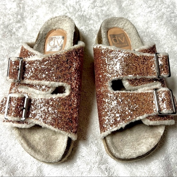 DV BY DOLCE VITA Girl's Carlina Glitter Faux Fur-Lined Espadrille Slides size 2 - Picture 4 of 10
